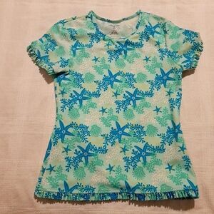 Lands End girls Medium or 10/12 teal swim rash guard